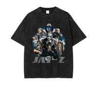 Voulkco Jay Z T Shirt Hip Hop Rapper Jazzy Vintage Washed Tops Tees Oversized Merch T-shirt Harajuku Unisex Short Sleeve Men 100% Cotton Streetwear -Black||XXL