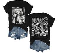 Voulkco Women's T-shirts Don't Be A Lady Be A Legend Printed T-shirt Stev-ie Music Ni-cks Cotton soft short sleeve Unisex Streetwear Tops-Black||XS