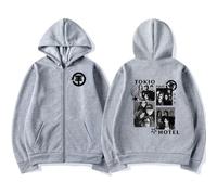 Voulkco Zipper Hoodie Rock Tokyo Band Hotel Printed Hoodie Casual Hooded Sweatshirt Men Women Jacket Fashion Harajuku Unisex Long Sleeve Clothing Hip Hop Streetwear-Grey||m