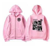 Voulkco Zipper Hoodie Rock Tokyo Band Hotel Printed Hoodie Casual Hooded Sweatshirt Men Women Jacket Fashion Harajuku Unisex Long Sleeve Clothing Hip Hop Streetwear-Pink||x_l