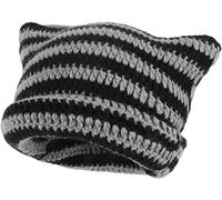 Voulliy Crochet Hats for Women, Knitted Hat Cat Beanie,Soft Slouchy Striped Knit Beanie Hat, Vintage Women Slouchy Beanies,Knitted Cat Ear Hat Women Winter Warm Beanie Caps (Dark Grey)