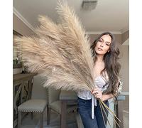 VOULUX Extra Large Gold Brown Fake Faux Long Artificial Pampas Grass Large Fluffy x3 115cm Stems x18 Decorative Flora Feathers For Floor Vases Tall Plant Flowers