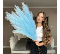 VOULUX Extra Large Tall Baby Blue Fake Faux Artificial Pampas Grass Large Fluffy x3 115cm Stems x18 Decorative Artificial Flora Feathers For Floor Vases Tall Blue Plant Flowers Long Pampas Grass