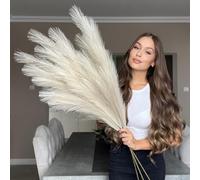 VOULUX Extra Large Tall Beige Fake Faux Artificial Pampas Grass Large Fluffy x3 115cm Stems x18 Decorative Artificial Flora Feathers For Floor Vases Tall Beige Plant Flowers Long Pampas Grass