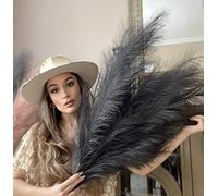 VOULUX Extra Large Tall Black Fake Faux Artificial Pampas Grass Large Fluffy x3 115cm Stems x18 Decorative Artificial Flora Feathers For Floor Vases Tall Black Plant Flowers Long Pampas Grass