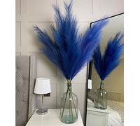 VOULUX Extra Large Tall Blue Fake Faux Artificial Pampas Grass Large Fluffy x3 115cm Stems x18 Decorative Artificial Flora Feathers For Floor Vases Tall Blue Plant Flowers Long Pampas Grass