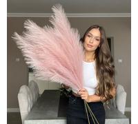VOULUX Extra Large Tall Blush Pink Fake Faux Artificial Pampas Grass Large Fluffy x3 115cm Stems x18 Decorative Artificial Flora Feathers For Floor Vases Tall Pink Plant Flowers Long Pampas Grass