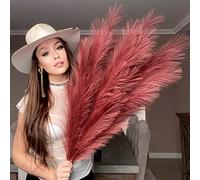 VOULUX Extra Large Tall Burgundy Fake Faux Artificial Pampas Grass Large Fluffy x3 115cm Stems x18 Decorative Artificial Flora Feathers For Floor Vases Tall Plant Flowers Swingers Long Pampas Grass
