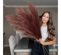 VOULUX Extra Large Tall Hazel Brown Fake Faux Artificial Pampas Grass Large Fluffy x3 115cm Stems x18 Decorative Artificial Flora Feathers For Floor Vases Tall Plant Flowers Long Pampas Grass