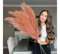 VOULUX Extra Large Tall Orange Fake Faux Artificial Pampas Grass Large Fluffy x3 115cm Stems x18 Decorative Artificial Flora Feathers For Floor Vases Tall Plant Flowers Long Pampas Grass