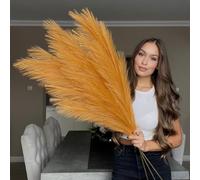 VOULUX Extra Large Tall Orange Fake Faux Artificial Pampas Grass Large Fluffy x3 115cm Stems x18 Decorative Artificial Flora Feathers For Floor Vases Tall Plant Flowers Long Pampas Grass