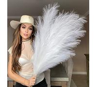 VOULUX Extra Large Tall White Fake Faux Artificial Pampas Grass Large Fluffy x3 115cm Stems x18 Decorative Artificial Flora Feathers For Floor Vases Tall White Plant Flowers Long Pampas Grass