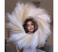 VOULUX Fluffy Artificial Large Faux Pampas Grass Boho Wreath - 27" Baby Blue Modern Feather Indoor Wreath For Front Door