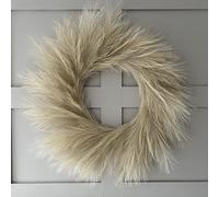 VOULUX Fluffy Artificial Large Faux Pampas Grass Wreath 27" Beige Modern Feather Boho Indoor Farmhouse Wall Decor Baby Sea Grass Spring Wheat for Front Door