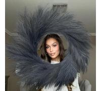 VOULUX Fluffy Artificial Large Faux Pampas Grass Wreath 27" Black Modern Feather Boho Wreath Indoor Wreaths Farmhouse Wreath Wall Decor Baby Sea Grass Wheat Wreath Black Wreaths For Front Door Wreath