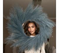 VOULUX Fluffy Artificial Large Faux Pampas Grass Wreath 27" Grey Modern Feather Boho Wreath Indoor Wreaths Farmhouse Wreath Wall Decor Baby Sea Grass Wheat Spring Wreath Grey Wreaths For Front Door