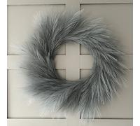 VOULUX Fluffy Artificial Large Faux Pampas Grass Wreath 27" Light Grey Modern Feather Boho Wreath Indoor Wreaths Farmhouse Wreath Wall Decor Baby Sea Grass Spring Wheat Wreath White Wreaths Front Door