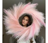 VOULUX Fluffy Artificial Large Faux Pampas Grass Wreath 27" Mixed Pink Modern Feather Boho Indoor Farmhouse Wall Decor Baby Sea Grass Spring Wheat Front Door