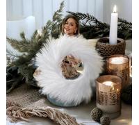 VOULUX Fluffy Artificial Large White Faux Pampas Grass Wreath Nice Christmas Xmas wreath decorations 27" White Modern Feather Boho Indoor Farmhouse Wreath Wall Decor White Wreaths For Front Door