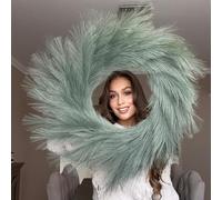 VOULUX Large Faux Pampas Grass Wreath 27" - Khaki Green Modern Feather Boho Indoor Farmhouse Wall Decor - Baby Sea Grass Spring Wheat Front Door Wreath