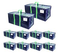 VOUNOT® 10 Pack Large Moving Bags - Foldable Storage Bags with Zips, Strong Handles, Backpack Straps and Tag Window for Clothes Storage Moving Travelling Camping, Blue
