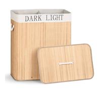 VOUNOT® 100L Bamboo Laundry Basket, Foldable Hamper with Lid, Handels and 2 Removable Liners, Ideal for Bathroom, Bedroom and Utility Room, Natural Beige