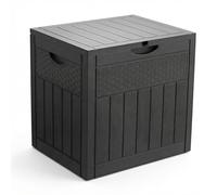 VOUNOT® 126L Outdoor Storage Box with Lid, Lockable Garden Storage Chest, Waterproof Plastic Deck Box for Cushions, Tools & Parcel Delivery, Rattan Effect, Black