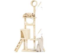 VOUNOT® 155cm Cat Tree with Scratching Posts, Multi-Level Cat Activity Centre with Cozy Condo, Hammock, Tunnel, Climbing Ramp for Indoor Cats, Beige