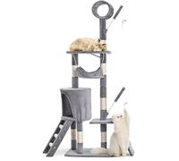 VOUNOT® 155cm Cat Tree with Scratching Posts, Multi-Level Cat Activity Centre with Cozy Condo, Hammock, Tunnel, Climbing Ramp for Indoor Cats, Grey