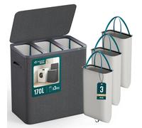 VOUNOT 170L Laundry Basket Foldable Hamper with Lid & Removable Bag, Anthracite