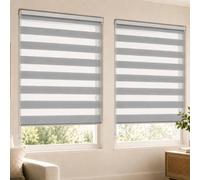 VOUNOT Set of 2 Zebra Roller Blind Double Fabric, Day and Night Translucent or Blackout Vision Curtains, Grey, 80 x 150 cm