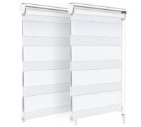 VOUNOT Set of 2 Zebra Roller Blind Double Fabric, Day and Night Translucent or Blackout Vision Curtains, White, 50 x 150 cm