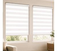 VOUNOT Set of 2 Zebra Roller Blind Double Fabric, Day and Night Translucent or Blackout Vision Curtains, White, 90 x 150 cm