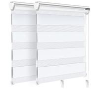 VOUNOT Set of 2 Zebra Roller Blind Double Fabric, Day and Night Translucent or Blackout Vision Curtains, White, 90 x 150 cm