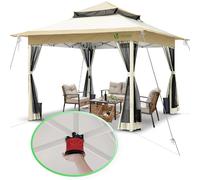VOUNOT 3.6x3.6m Pop Up Gazebo w/Central Lock, Mesh Sides Double Roof, Beige