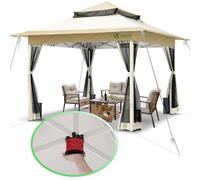VOUNOT 3.6x3.6m Pop Up Gazebo w/Central Lock, Mesh Sides Double Roof, Beige