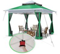 VOUNOT 3.6x3.6m Pop Up Gazebo w/Central Lock, Mesh Sides Double Roof, Green