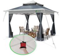 VOUNOT 3.6x3.6m Pop Up Gazebo w/Central Lock, Mesh Sides Double Roof, Grey