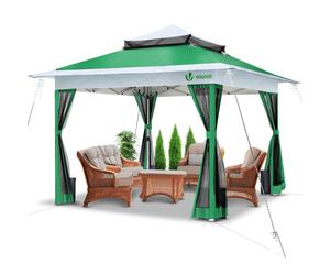 VOUNOT 3.6x3.6m Pop Up Gazebo with Mesh Side Double Roof Marquee Party Tent, Green