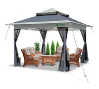 VOUNOT 3.6x3.6m Pop Up Gazebo with Mesh Side Double Roof Marquee Party Tent, Grey