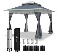 VOUNOT 3.6x3.6m Pop Up Gazebo with Mesh Side Double Roof Marquee Party Tent, Grey