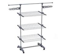 VOUNOT® 3 Tier Clothes Airer Drying Rack, Large Clothes Horse with Telescopic Rod & Wheels, Folding Stainless Steel Laundry Racks for Indoor Outdoor