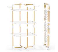 VOUNOT® 3-Tier Foldable Clothes Airer 25m Drying Rack Indoor Outdoor, White | Tower Large Folding Clothes Drying Rack with 4 Wheels 2 Side Wings for Indoor and Outdoor Use