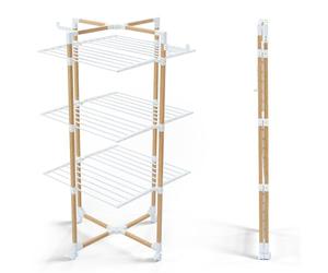 VOUNOT® 3-Tier Folding Tower Clothes Airer Large Capacity 25m Drying Rack with 4 Wheels 2 Side Wings for Indoor and Outdoor Use White