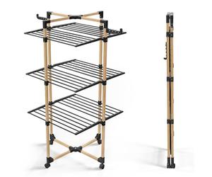 VOUNOT® 3-Tier Folding Tower Clothes Airer Large Capacity 25m Drying Rack with 4 Wheels 2 Side Wings for Indoor and Outdoor Use Black