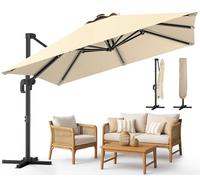 VOUNOT 3 x 3 m Decentrated Garden Parasol, Tilt to 6 Positions, 360 Degree Rotation, Waterproof Anti-UV Polyester Tarpaulin with 8 Ribs, for Outdoor, Patio, Pool, Dark Beige