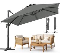 VOUNOT 3 x 3 m Decentrated Garden Parasol, Tilt to 6 Positions, 360 Degree Rotation, Waterproof Anti-UV Polyester Tarpaulin with 8 Ribs, for Outdoor, Patio, Pool, Dark Grey