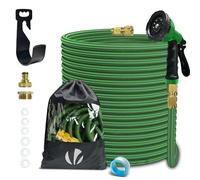 VOUNOT 30 m Extendable Garden Hose with 10 Functions Spray Gun Brass Connector 1/2" and 3/4" and Hook and Organizer Included, Green