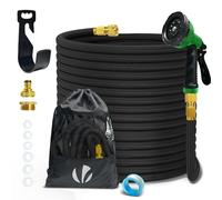 VOUNOT® 30m Expandable Garden Hose Pipe, Reinforced Flexible Expanding Water Hose with 1/2" & 3/4" Brass Fittings, 10-Pattern Spray Nozzle, Lightweight Retractable Hose for Garden Watering, Black