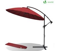 VOUNOT 3m Cantilever Shanghai Garden Parasol Banana Umbrella Crank Handle Red